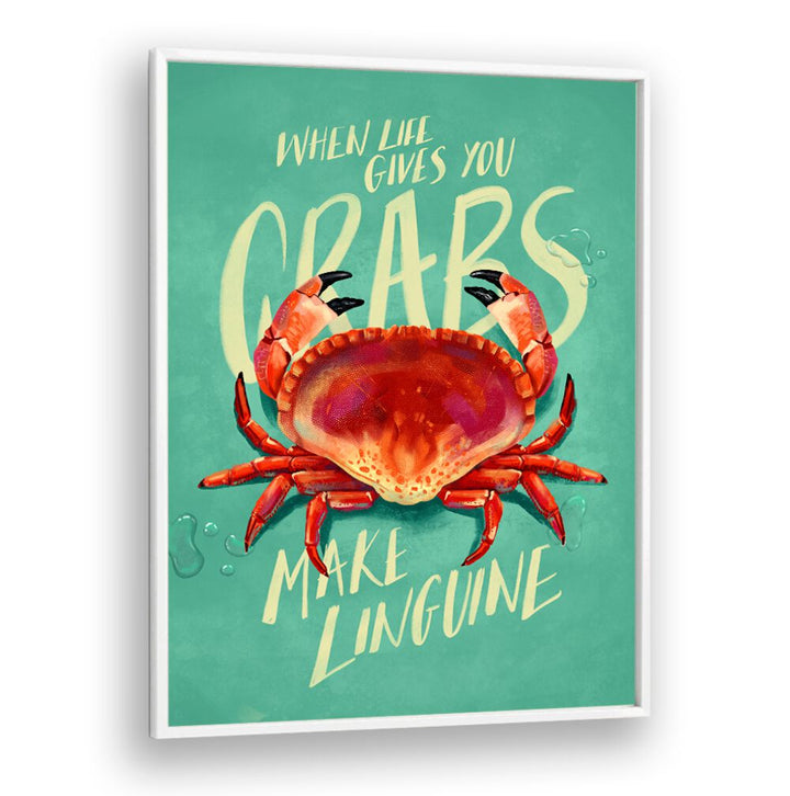 Whimsical art print featuring a crab and the phrase "When Life Gives You Crabs, Bar," perfect for coastal decor.