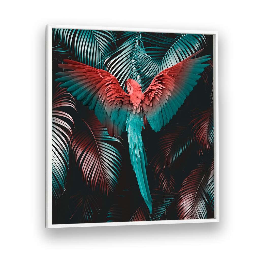 Vibrant TROPICAL STORM, ALTERED ART PRINTS featuring a colorful parrot amidst lush tropical leaves by Cepe.