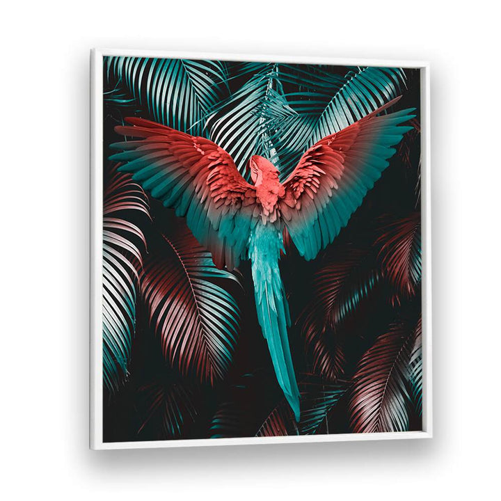 Vibrant TROPICAL STORM, ALTERED ART PRINTS featuring a colorful parrot amidst lush tropical leaves by Cepe.