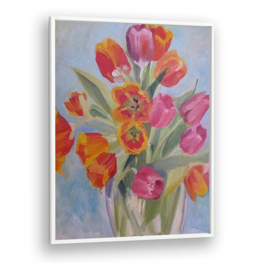 RED AND ORANGE TULIPS , FLORAL FLOWER PAINTINGS