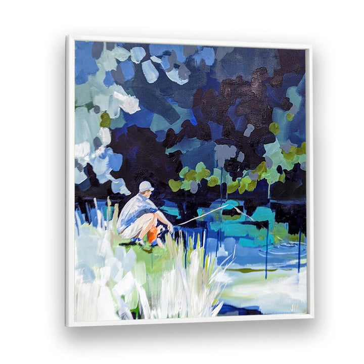 Serene GONE FISHIN, BEACH PAINTINGS artwork depicting a peaceful fishing scene, perfect for coastal home decor.