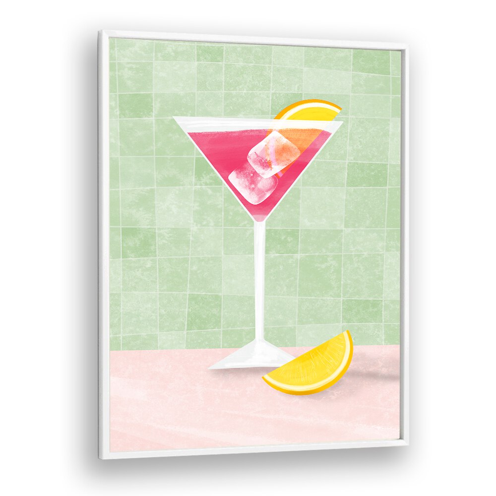 PINK COCTAIL II, BAR art features a vibrant pink cocktail with a slice of lemon, perfect for café decor.