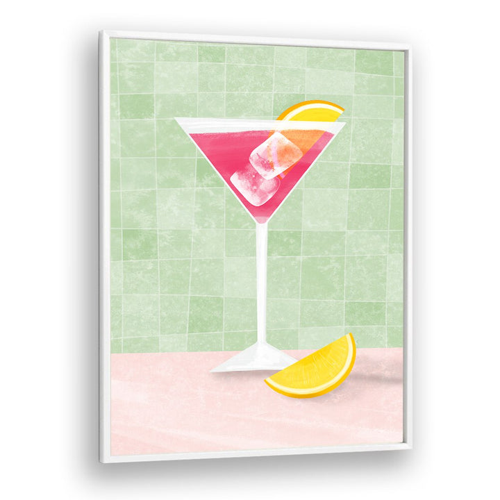PINK COCTAIL II, BAR art features a vibrant pink cocktail with a slice of lemon, perfect for café decor.