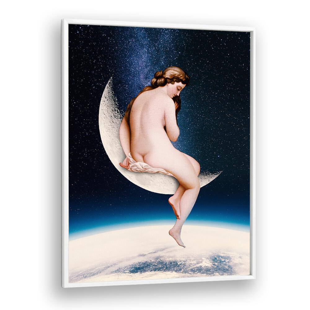 Stunning MOONWATCHER, ALTERED ART PRINTS featuring a whimsical figure on the moon, perfect for elevating any space.