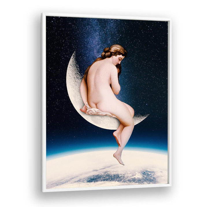 Stunning MOONWATCHER, ALTERED ART PRINTS featuring a whimsical figure on the moon, perfect for elevating any space.