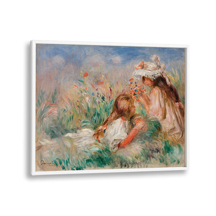 GIRLS IN THE GRASS ARRANGING A BOUQUET (1890) , VINTAGE PAINTINGS