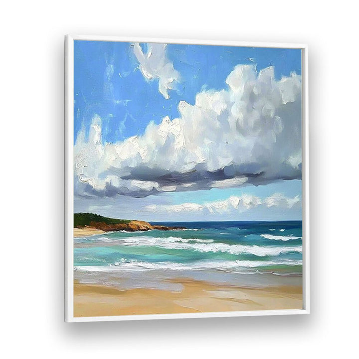 Serene CLOUDY DAY AT THE BEACH artwork captures coastal tranquility, perfect for enhancing beach decor in your home.