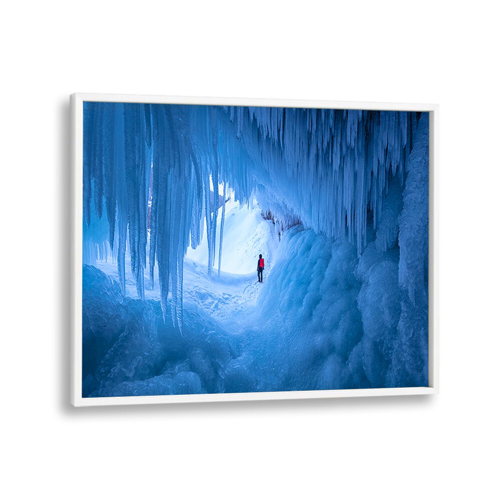 Breathtaking CAVE OF ICE, PHOTOGRAPHY PRINTS showcasing a serene frozen landscape, perfect for any space.