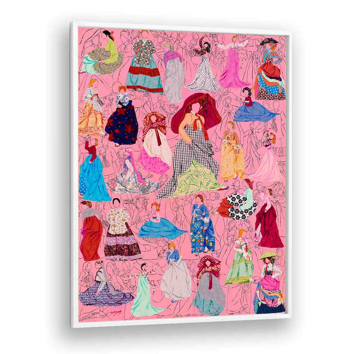 Colorful PICNIC, FASHION POSTERS featuring elegant dresses on a vibrant pink background, perfect for stylish decor.