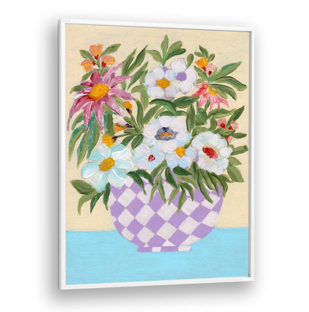 CHECKERD POT , FLORAL FLOWER PAINTINGS