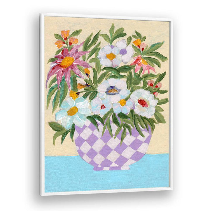 CHECKERD POT , FLORAL FLOWER PAINTINGS
