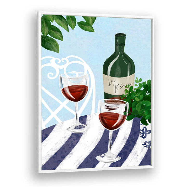 Enjoy RED WINE UNDER THE TREE, BAR & CAFE ART featuring wine glasses and a bottle on a stylish table setting.
