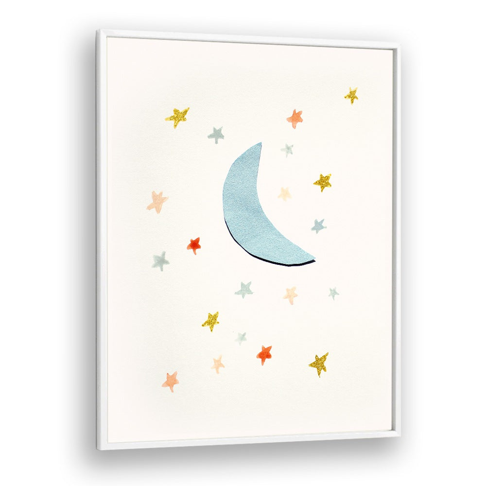 Whimsical MOON and stars painting perfect for a kids' room, adding charm with colorful designs and soft hues.