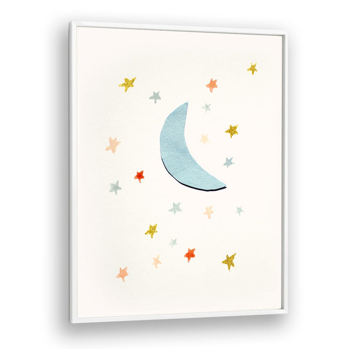 Whimsical MOON and stars painting perfect for a kids' room, adding charm with colorful designs and soft hues.