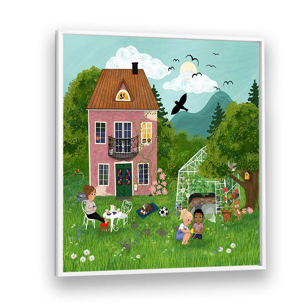 Bright and cheerful SUMMERDAY IN THE GARDEN, KIDS ROOM PAINTINGS perfect for a playful atmosphere in children's spaces.