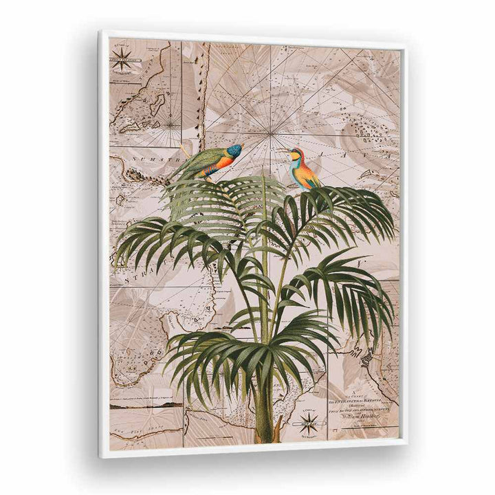 Vibrant "Indonesia Jungle III, Animal Paintings" artwork features colorful parrots among lush greenery, by Andrea Haase.