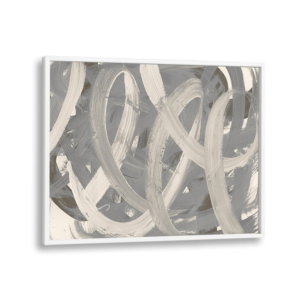 TRAILS BEHIND, ABSTRACT PAINTINGS features dynamic brush strokes in neutral tones, perfect for modern decor enthusiasts.