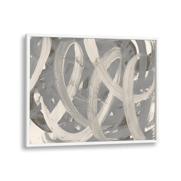 TRAILS BEHIND, ABSTRACT PAINTINGS features dynamic brush strokes in neutral tones, perfect for modern decor enthusiasts.
