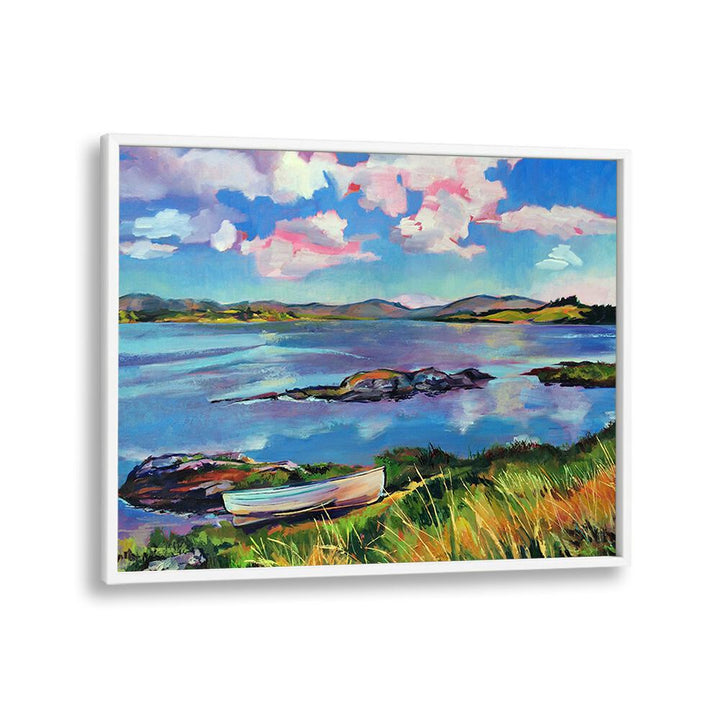 BOAT ON THE LAKE , BEACH PAINTINGS