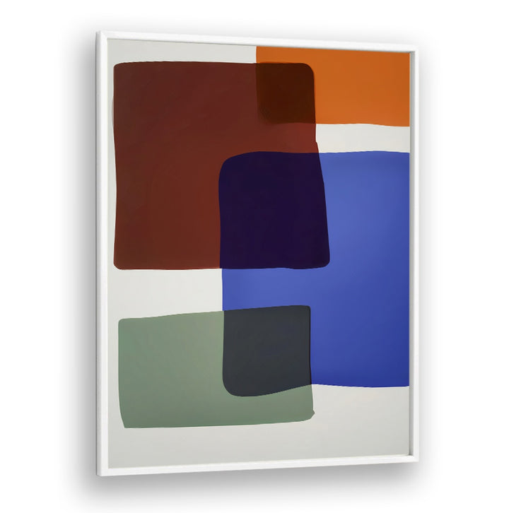 OUT OF THE BOX , ABSTRACT PAINTINGS with bold color blocks in brown, orange, blue, and green for modern home decor.