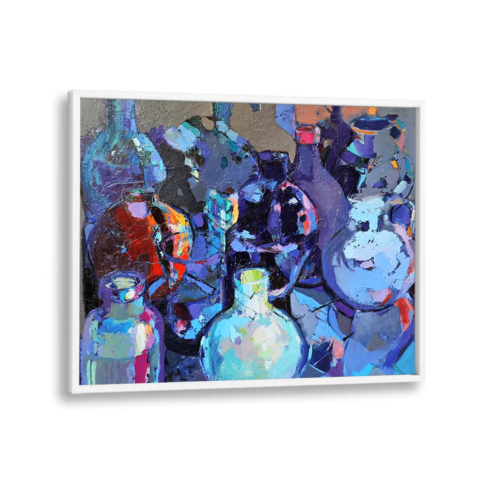 Elegant GLASS JUGS and vibrant ABSTRACT PAINTINGS create a stunning visual display for your home decor.