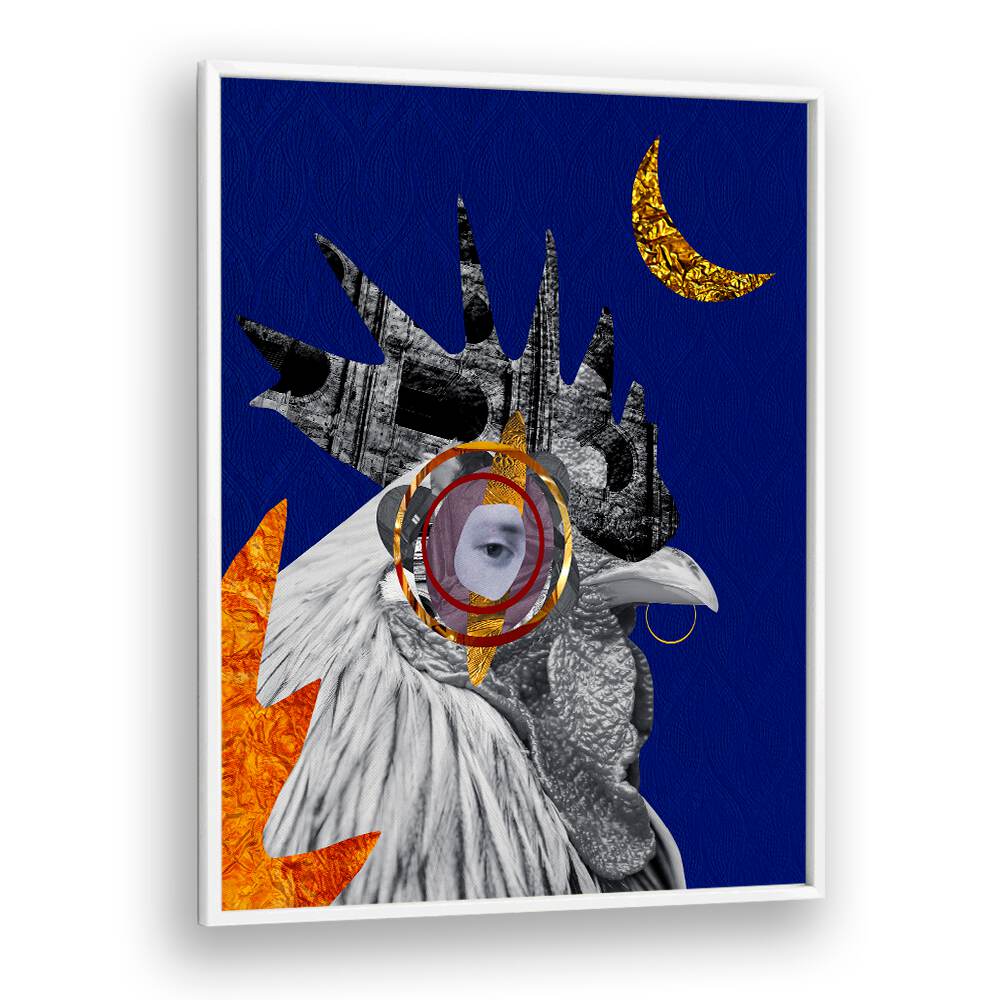 Colorful ROOSTER, SURREAL ART PRINTS featuring bold design elements, perfect for enhancing any kitchen decor.