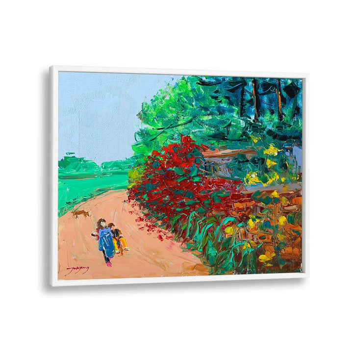 Vibrant WILD ROSE WALL PATH, LANDSCAPE PAINTINGS featuring children walking along a colorful path in nature.
