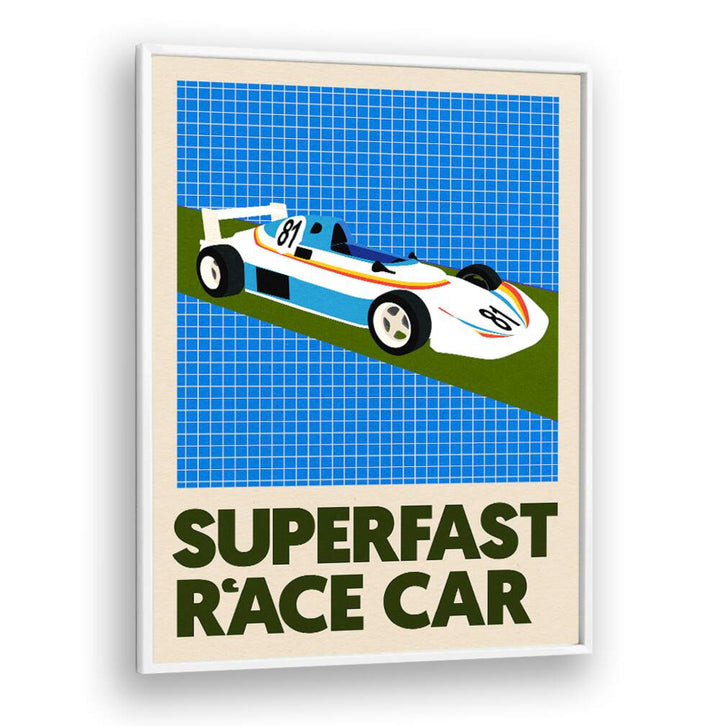 Stylish SUPERFAST RACE CAR poster showcasing speed and excitement, perfect for car enthusiasts' decor.