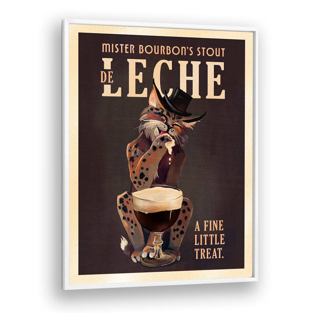 BOURBON DE LECHE GUINNESS STYLE CAT ART , BAR POSTERS , BAR ART PRINTS