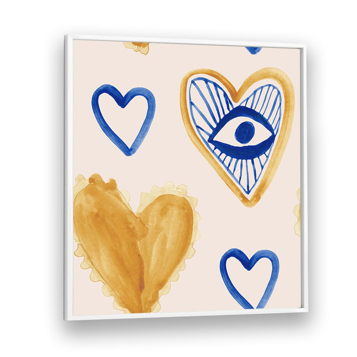 Bright and artistic WATERCOLOUR TILE, SURREAL ART PRINTS featuring colorful hearts, perfect for any stylish space.