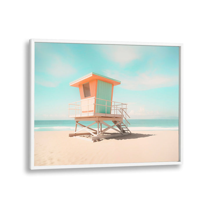 Vibrant lifeguard tower by the beach, showcasing LIFEGUARD TOWER MOODS, BEACH PAINTINGS for a stylish coastal vibe.