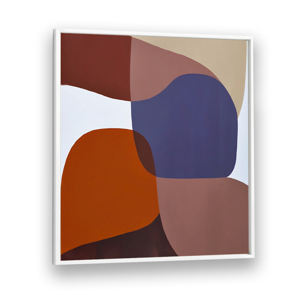 VISION , ABSTRACT PAINTINGS with bold overlapping shapes in warm earthy tones and deep blue from WhitePlain collection.