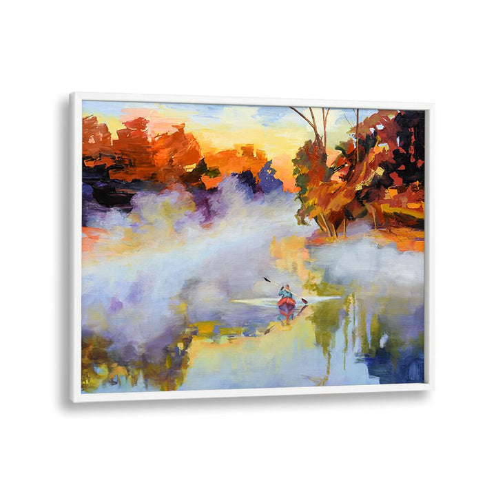 PADDLING IN THE MIST , LANDSCAPE PAINTINGS