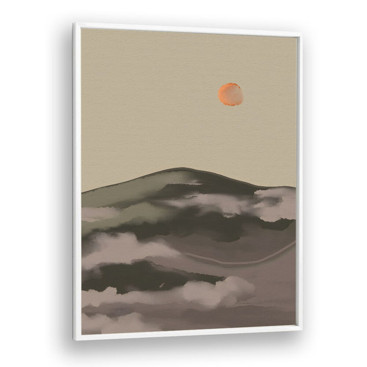 Elegant landscape painting featuring soft hills and a warm sun, showcasing DAYS- WATERCOLOUR, LANDSCAPE PAINTINGS.