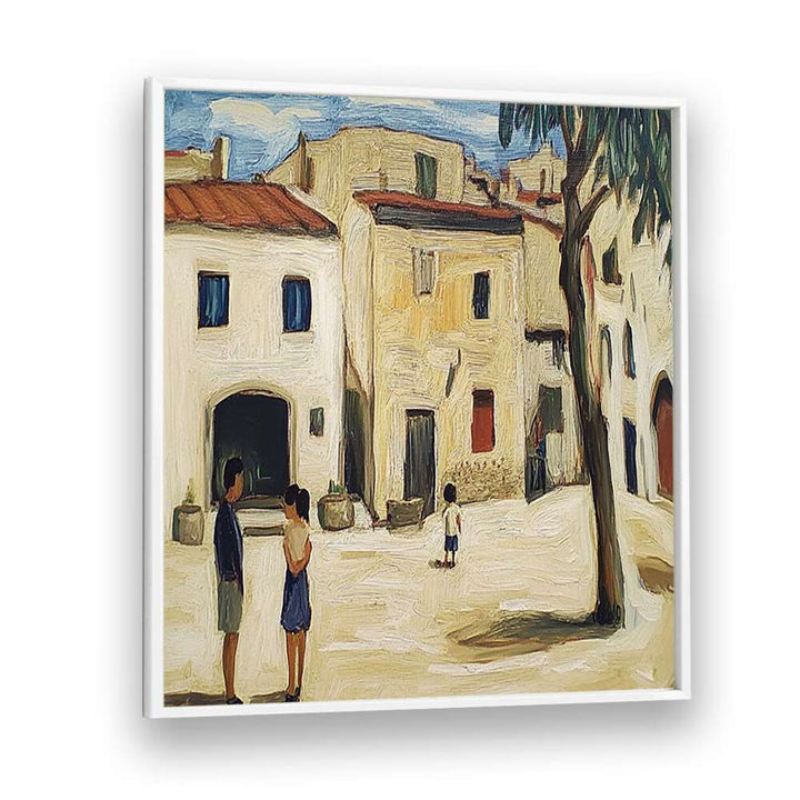 Artistic depiction of the VILLAGE IN MALLORCA, showcasing charming architecture and vibrant Mediterranean life.