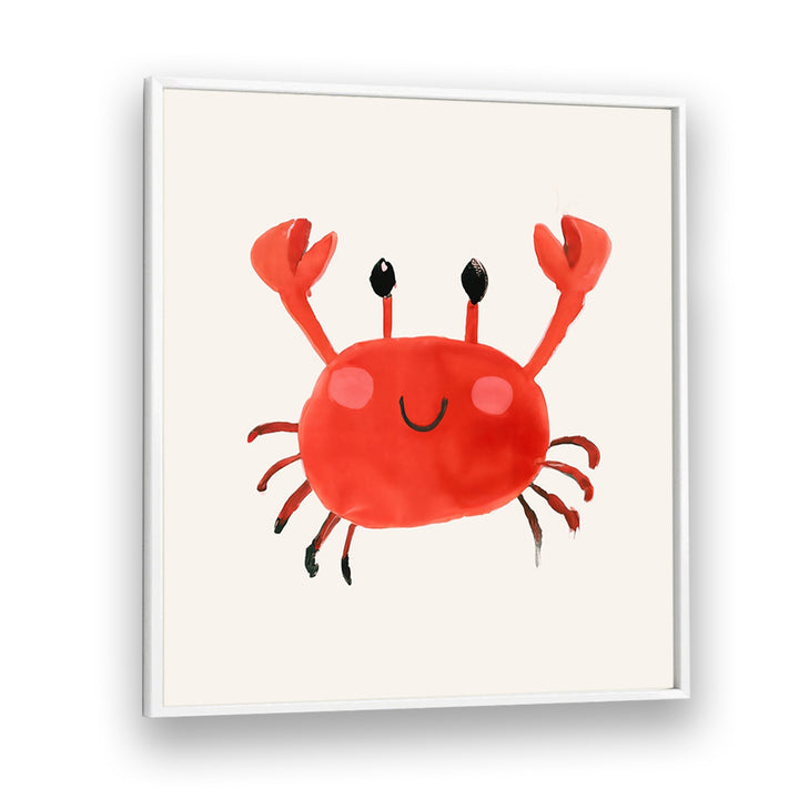 Cheerful red crab with raised claws in CRABS UP, KIDS ROOM PAINTINGS perfect for brightening children's spaces.