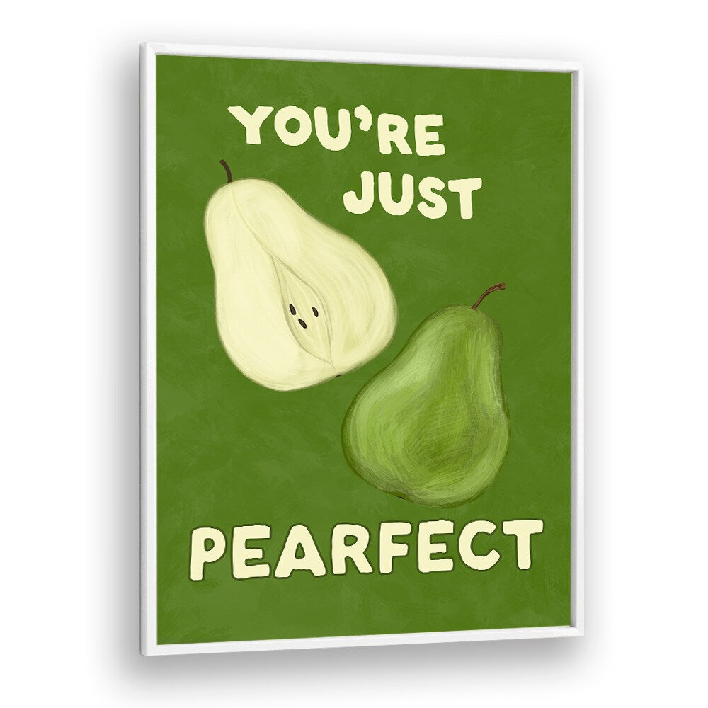 Whimsical PEARFECT, KITCHEN POSTERS featuring cheerful pears and playful text, perfect for your kitchen decor.