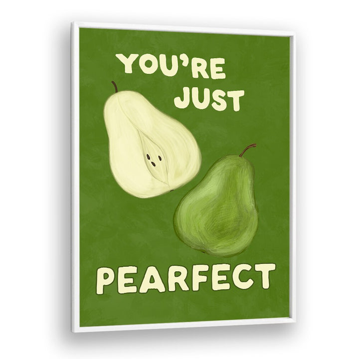 Whimsical PEARFECT, KITCHEN POSTERS featuring cheerful pears and playful text, perfect for your kitchen decor.