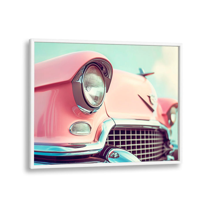 PINK CLASSIC CAR , CAR POSTERS showcasing a vintage design that adds charm and nostalgia to any space.