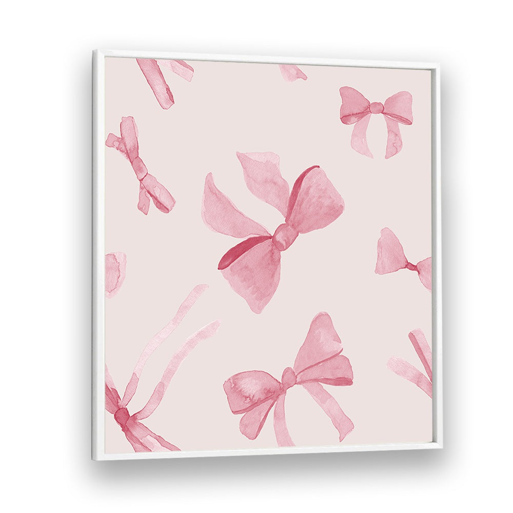 Delicate pink bows in a whimsical design, perfect for kids' room decor. WATERCOLOUR BOWS VIII, KIDS ROOM PAINTINGS.