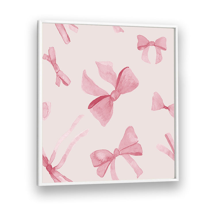 Delicate pink bows in a whimsical design, perfect for kids' room decor. WATERCOLOUR BOWS VIII, KIDS ROOM PAINTINGS.