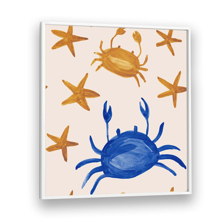 Bright and playful WATERCOLOUR TILE XI, KIDS ROOM PAINTINGS featuring crab and starfish designs, perfect for children's decor.