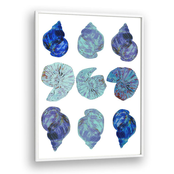 Vibrant BLUE SEA SHELLS, BEACH PAINTINGS capturing coastal beauty for your home decor. Perfect for beach lovers!