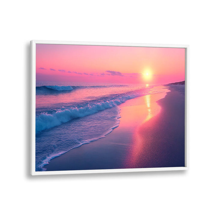 Tranquil SUNSET SONATA, BEACH PAINTINGS by Philippe Hugonnard featuring serene waves and a vibrant sunset.
