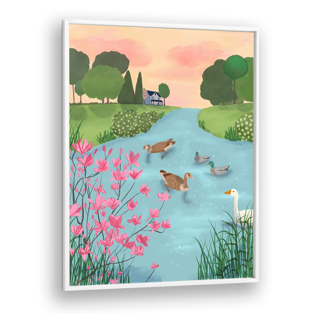 DUCKS ON SUMMER TRAILS , WILDLIFE PAINTINGS , WILDLIFE POSTERS