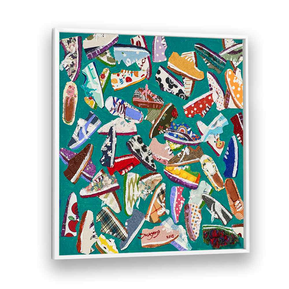 Colorful collage of trendy shoes featured in SHOES, FASHION POSTERS for stylish home decor.