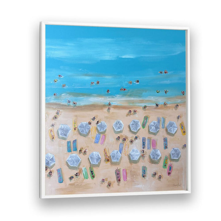 BIRDSEYE WHITE UMBRELLAS, BEACH PAINTINGS create a vibrant coastal feel for your home décor. Perfect for beach lovers!