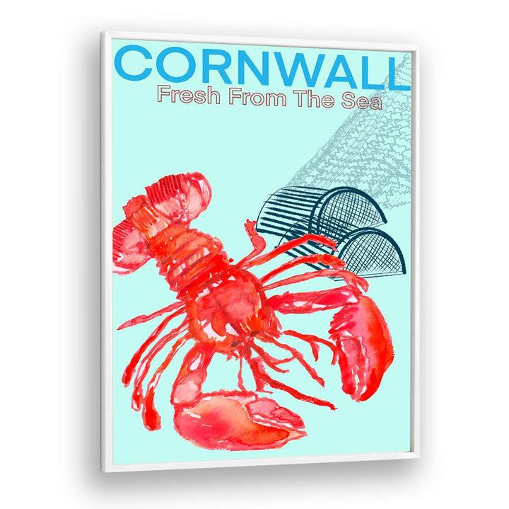 Vibrant Cornwall Sea Poster, Beach Paintings showcasing a lobster and coastal elements for your ocean-inspired decor.