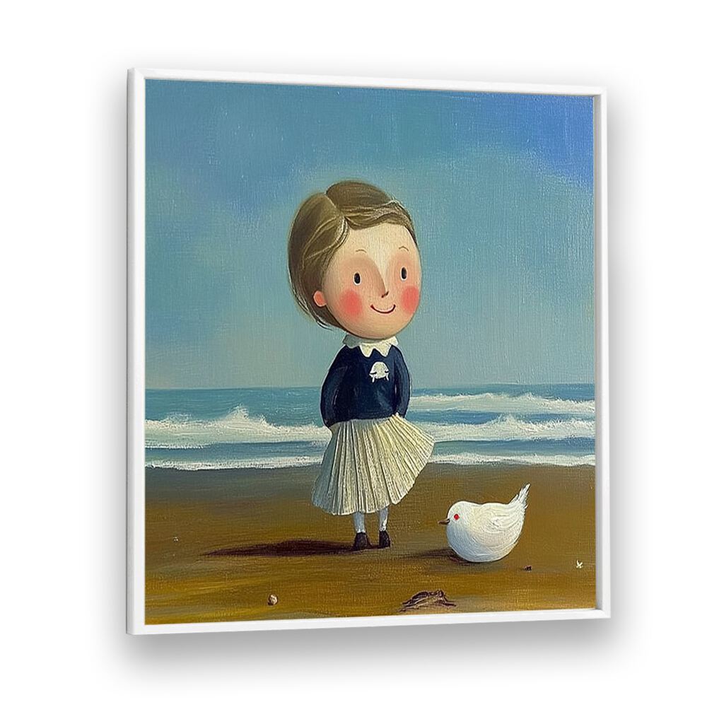Delightful LITTLE GIRL ON THE BEACH II artwork, capturing childhood joy by the sea with a charming scene.