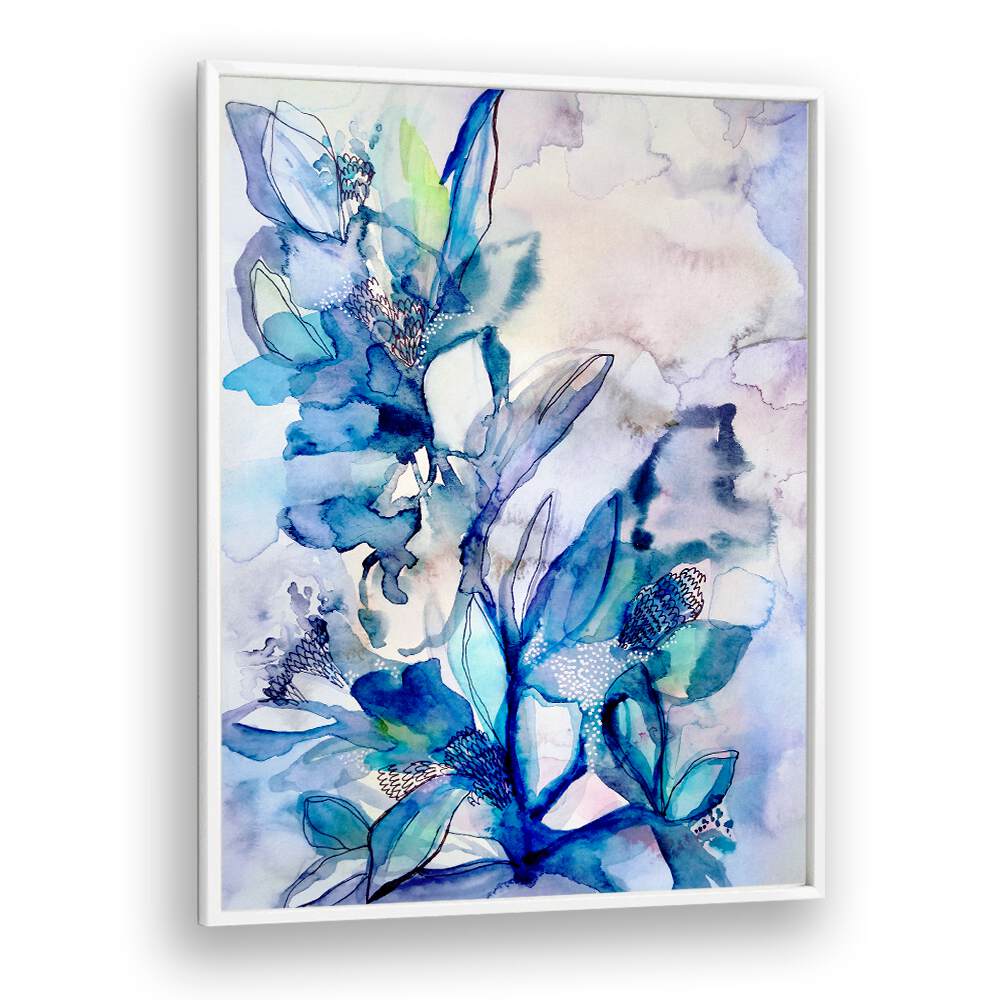 AQUA FLORAL, FLORAL FLOWER PAINTINGS showcasing vibrant blue hues and delicate floral designs for elegant decor.
